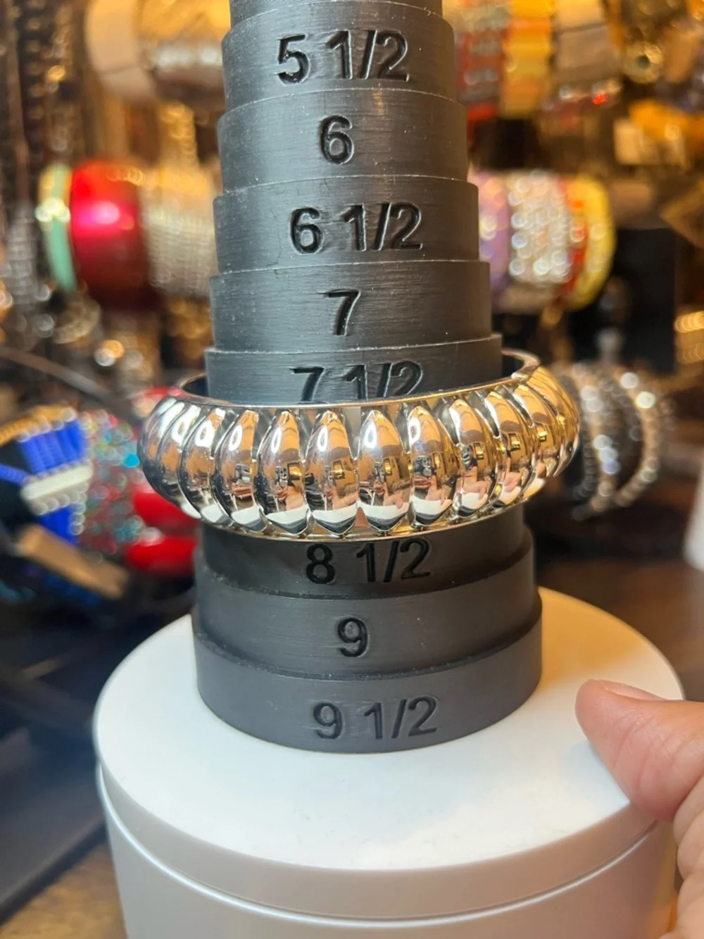 Silver Ribbed Accent Bangle Bracelet - Picture 2 of 3